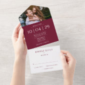 Burgundy Monogram Foto Hochzeitdatum All In One Einladung (Abreißen)