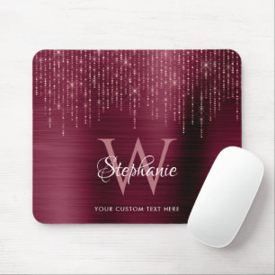 Burgundy Monogram Rose Gold Sparkle Mousepad