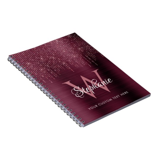 Burgundy Monogram Rose Gold Sparkle Notizblock (Rechte Seite)