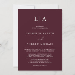 Burgundy Monogram Simple Minimalistisch Wedding In Einladung