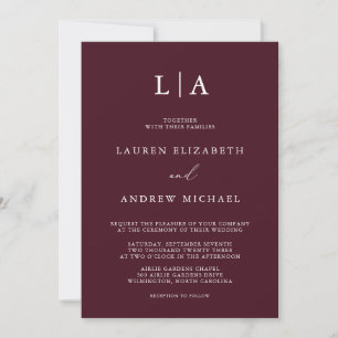 Burgundy Monogram Simple Minimalistisch Wedding In Einladung