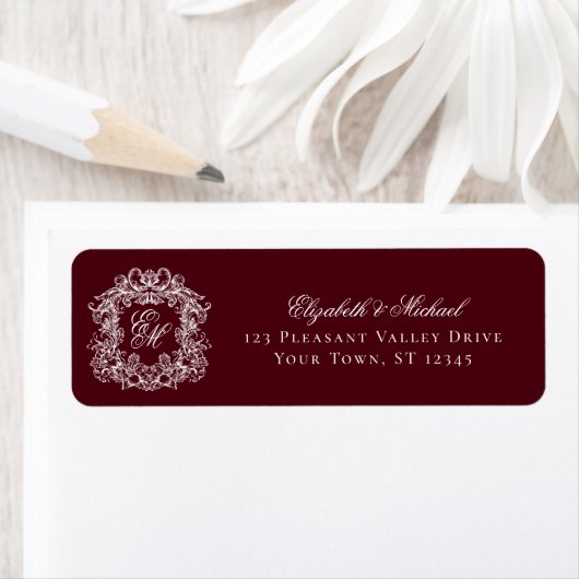 Burgundy Monogram Wedding Crest Return Address (Insitu)