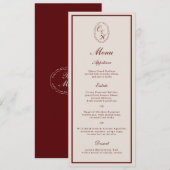 Burgundy Monogram Wedding Long Menu Card Einladung (Vorne/Hinten)