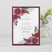 Burgundy Moody Bloom Wedding Einladung (Stehend Vorderseite)