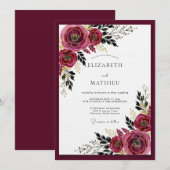 Burgundy Moody Bloom Wedding Einladung (Vorne/Hinten)