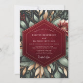 Burgundy Moody Botanical Romance Wedding Einladung (Vorderseite)