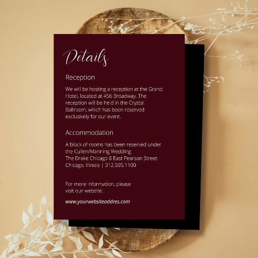Burgundy Moody Dark Wedding info Begleitkarte