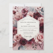 Burgundy Moody Floral Romance Wedding Einladung (Vorderseite)