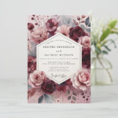 Burgundy Moody Floral Romance Wedding Einladung (Stehend Vorderseite)