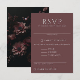 Burgundy Moody Floral RSVP Karte