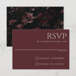 Burgundy Moody Floral RSVP Karte