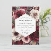 Burgundy Moody Floral Wedding Einladung (Stehend Vorderseite)
