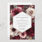 Burgundy Moody Floral Wedding Einladung (Vorne/Hinten)