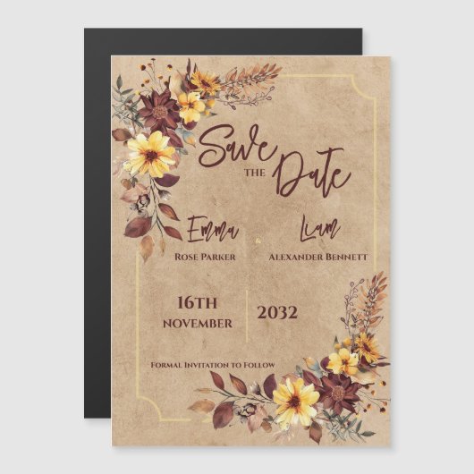 Burgundy Mustard Rustic Fall Wedding Save the Date Magnetkarte (Vorne/Hinten)