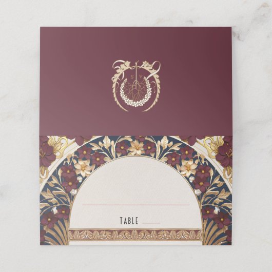 Burgundy Name Cards Hochzeitstisch Vintag Platzkarte (Außenseite Aufgefaltet)