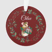 Burgundy Name Niedlich Mouse Weihnachtsbaum Ornament (Vorderseite)
