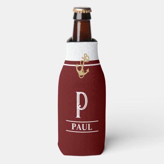 Burgundy Nautical Mit Monogramm Bottle Cooler Flaschenkühler (Flaschenvorderseite)