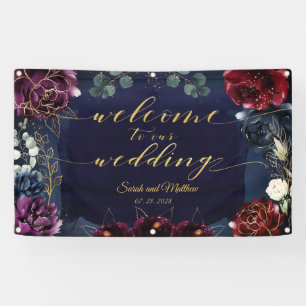 Burgundy Navy 2 Willkommen bei unserer Hochzeit 3x Banner