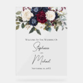 Burgundy Navy Blauer Flora Elegante Hochzeit Acrylschild (Vorderseite)