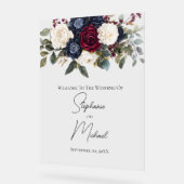Burgundy Navy Blauer Flora Elegante Hochzeit Acrylschild (Winkel)