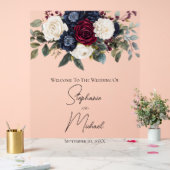 Burgundy Navy Blauer Flora Elegante Hochzeit Acrylschild (Hochzeit)