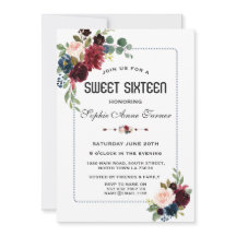 Burgundy Navy Blauer, gepunkteter Rahmen Sweet 16