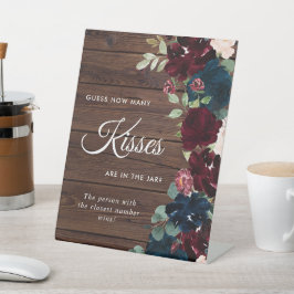 Burgundy & Navy Blauer Wald Wie viele Küsse signie Sockelschild