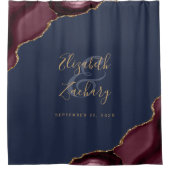 Burgundy Navy Blue Agate Gold Wedding Duschvorhang (Vorderseite)