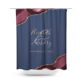 Burgundy Navy Blue Agate Gold Wedding Duschvorhang