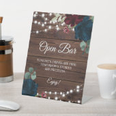 Burgundy & Navy Blue Blume Open Bar Sign Sockelschild (In SItu)