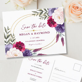 Burgundy Navy Blue & Blush Peony Geo Save the Date Postkarte