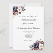 Burgundy Navy Blue Cream Floral Formal Wedding Einladung (Vorderseite)