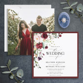 Burgundy Navy Blue Elegantes Foto Floral Einladung