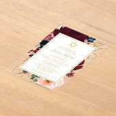 Burgundy Navy Blue Floral Bat Mitzvah Acryleinladungen (Ablage )