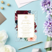 Burgundy Navy Blue Floral Bat Mitzvah Acryleinladungen (In Situ (Hochzeit))