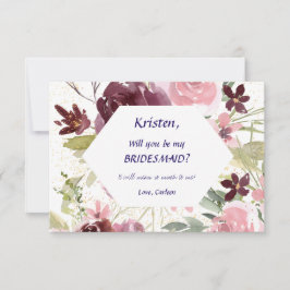 Burgundy Navy Blue Floral Be My Bridesmaid Einladung