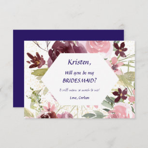 Burgundy Navy Blue Floral Be My Bridesmaid Einladung