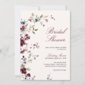 Burgundy Navy Blue Floral Brautparty Einladung (Vorderseite)