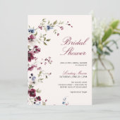 Burgundy Navy Blue Floral Brautparty Einladung (Stehend Vorderseite)