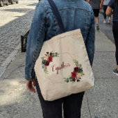 Burgundy Navy Blue Floral Classy Geometric Frame Tragetasche