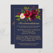 Burgundy Navy Blue Floral Elegantes Skript Begleitkarte (Vorne/Hinten)