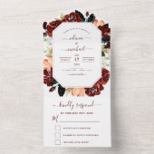 Burgundy Navy Blue Floral Eucalyptus Wedding RSVP All In One Einladung (Innen Boden)