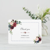Burgundy Navy Blue Floral Frame Wedding Vielen Dan Einladung (Stehend Vorderseite)