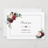 Burgundy Navy Blue Floral Frame Wedding Vielen Dan Einladung (Vorderseite)