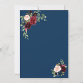 Burgundy Navy Blue Floral Golden Frame Wedding Einladung (Rückseite)