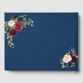 Burgundy Navy Blue Floral Golden Frame Wedding Gästebuch (Rückseite)