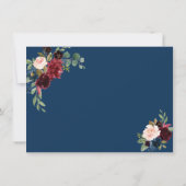 Burgundy Navy Blue Floral Golden Save the Date (Rückseite)