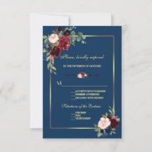 Burgundy Navy Blue Floral Golden Wedding