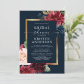 Burgundy Navy Blue Floral Watercolor Brautparty Einladung (Stehend Vorderseite)