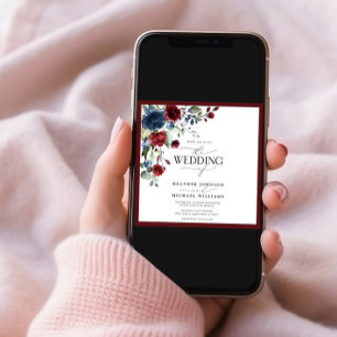 Burgundy Navy Blue Floral Watercolor Script Einladung